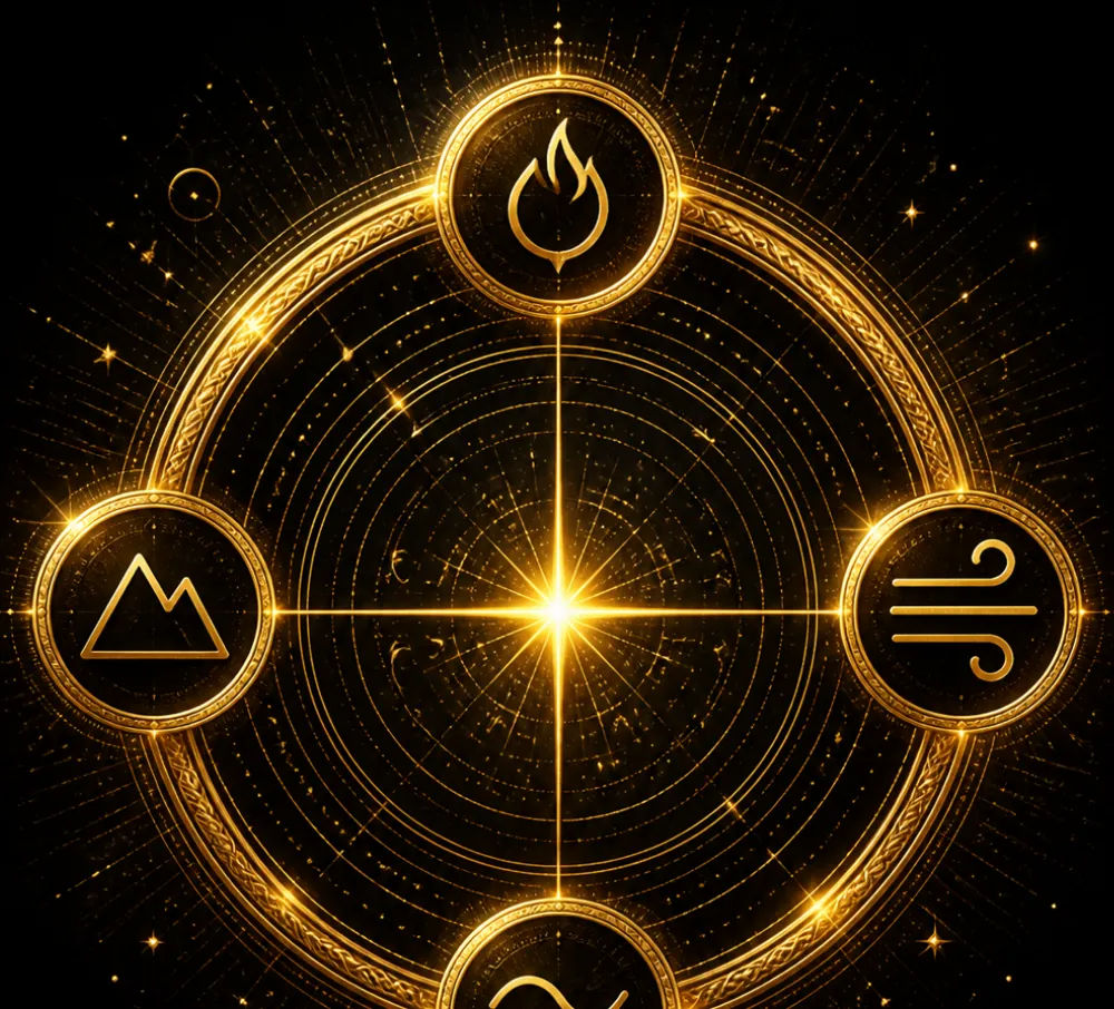Emblema dorado de Aether con los cuatro medallones